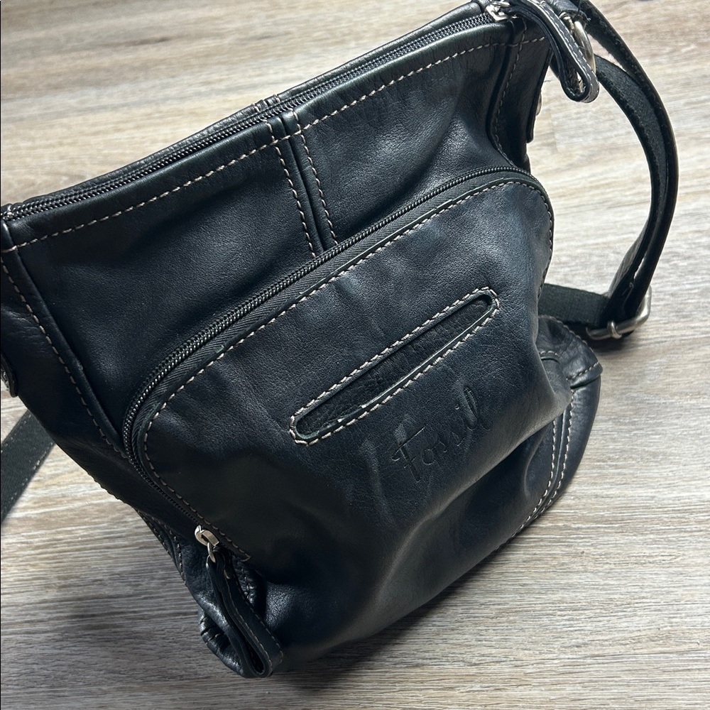 Fossil Black Leather Crossbody Bag